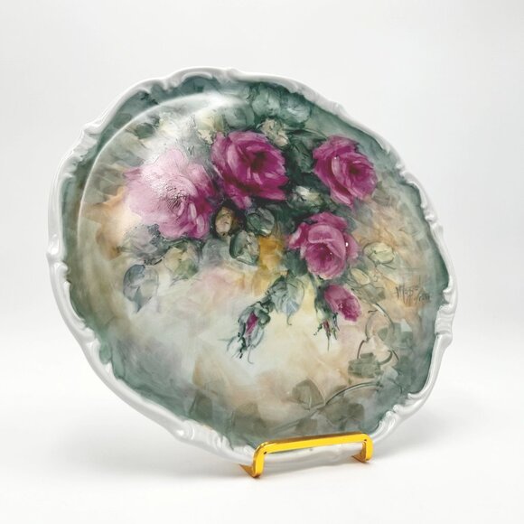 Hand-Painted XL Pink Roses Plate By Haggerly Decorative Wall Or Table Art *READ* - Picture 8 of 8